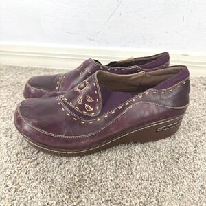 Spring Step L'Artiste Burbank Purple Leather Floral Embroidered Clogs Women 41